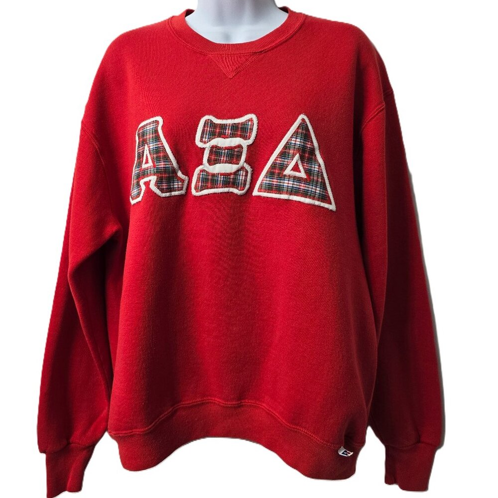 Vintage Russell Applique Crew Sweatshirt L Greek Sorority Alpha Xi Delta Red 80s